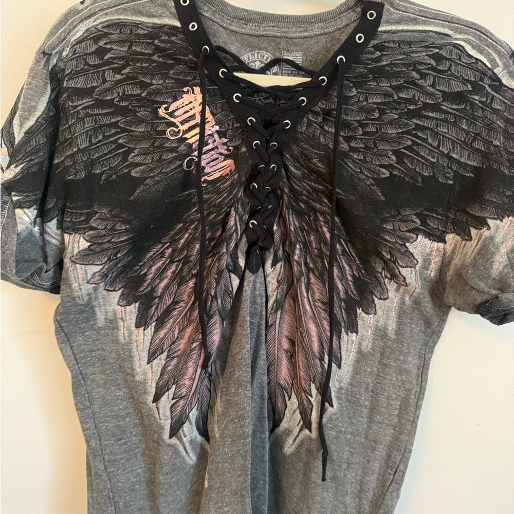Affliction Charcoal Lace-Up Graphic Tee